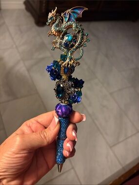 Ornate Blue & Purple Dragon Crystal Pen - Women Jewelry Accent
